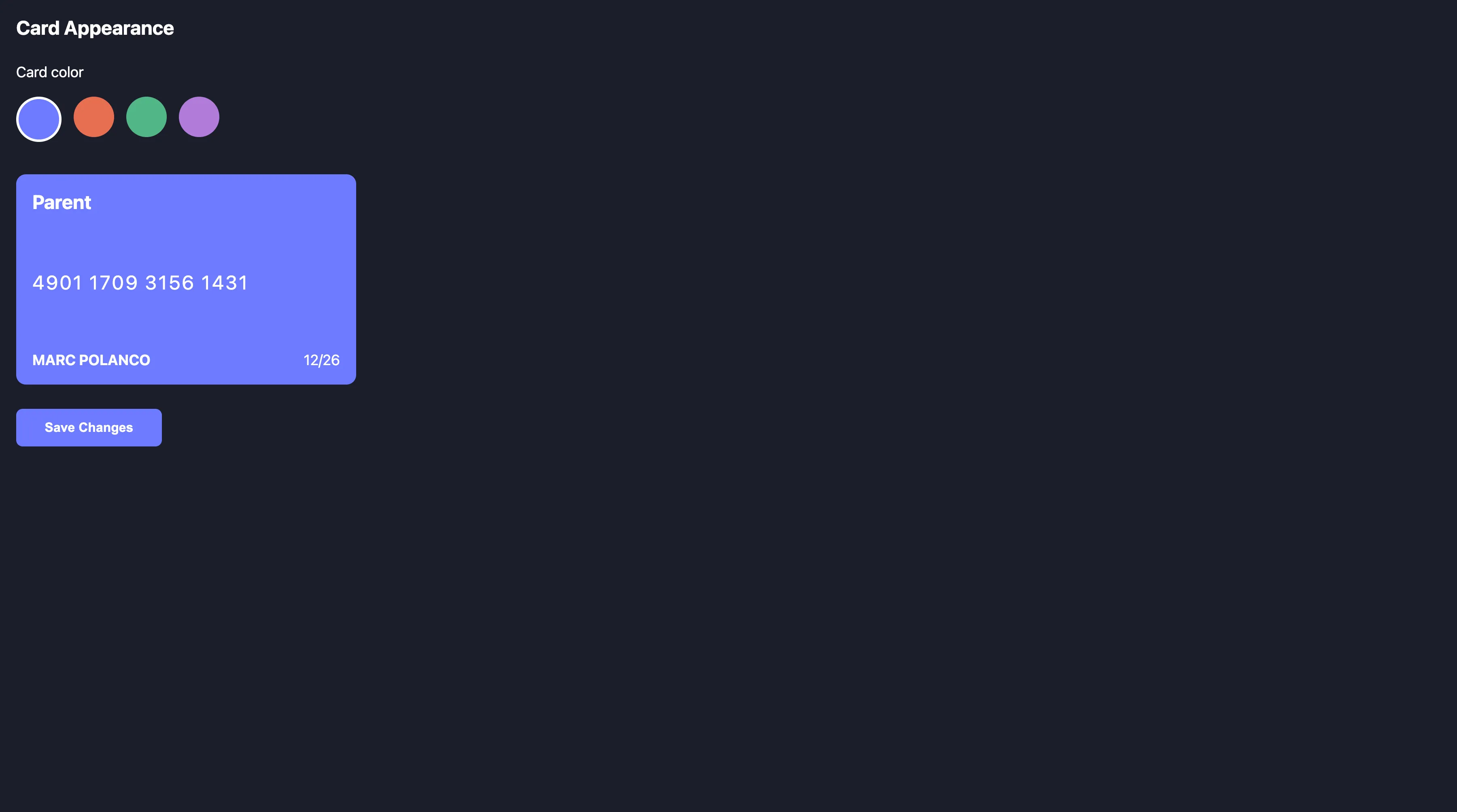 Card appearance customization