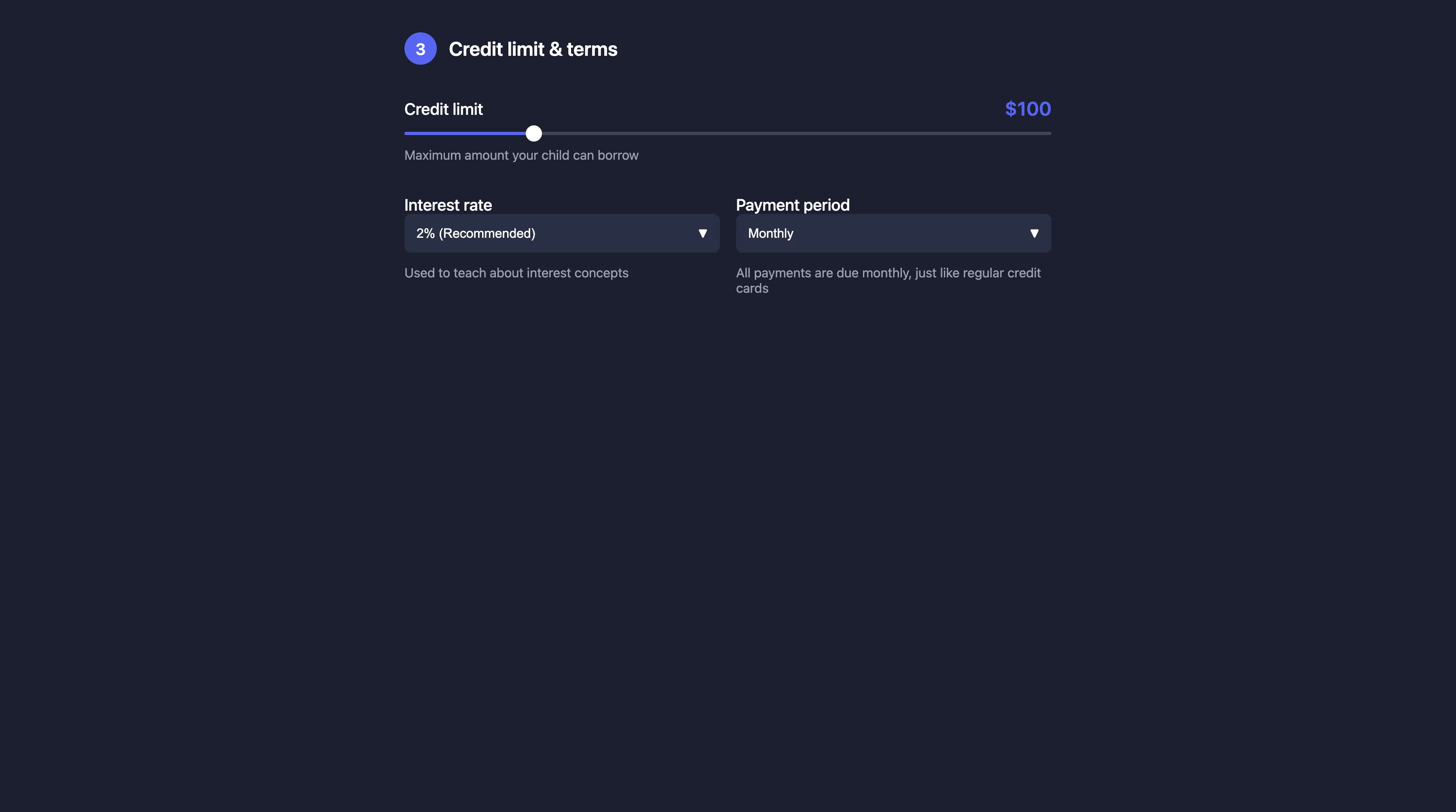 Credit limit and terms configuration