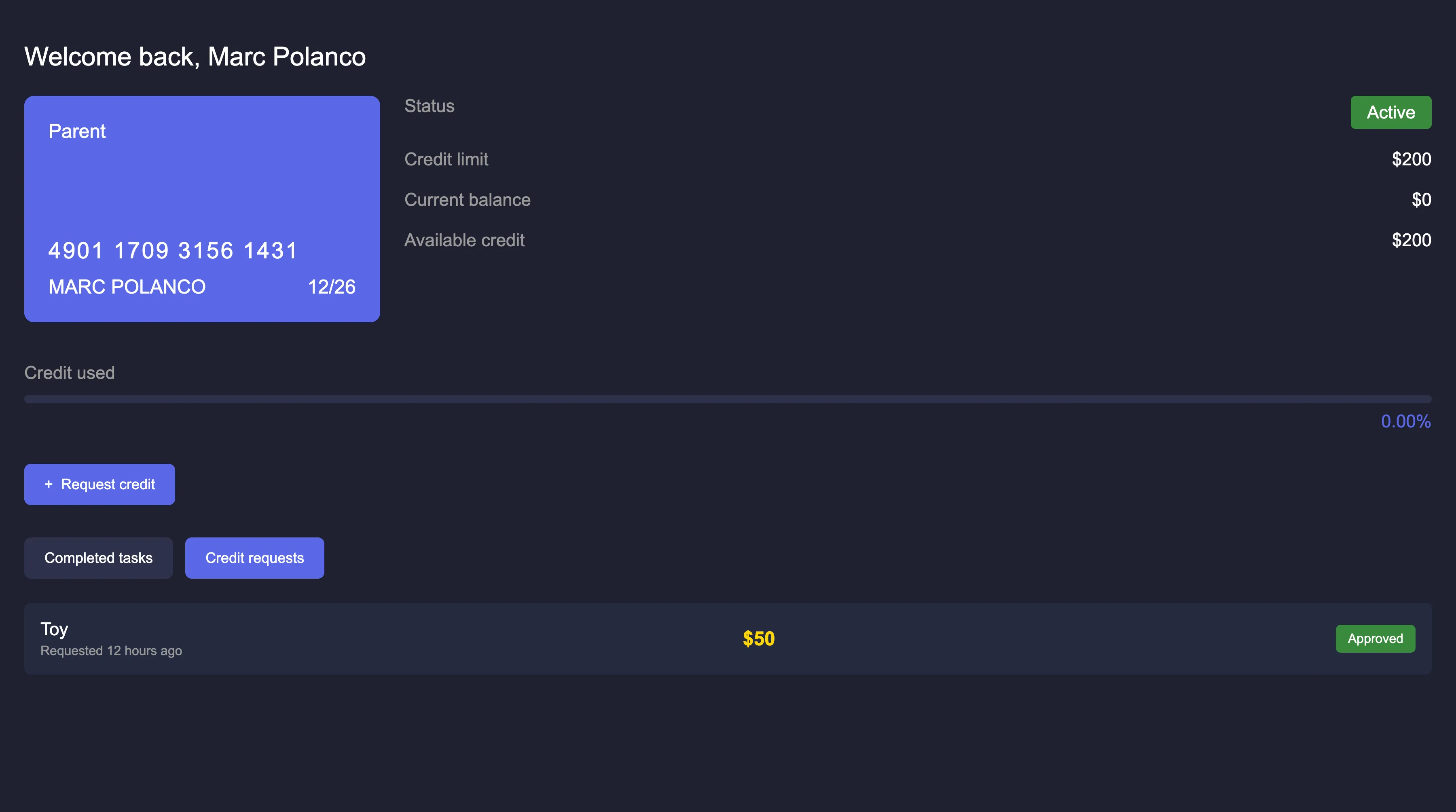 Credit request dashboard