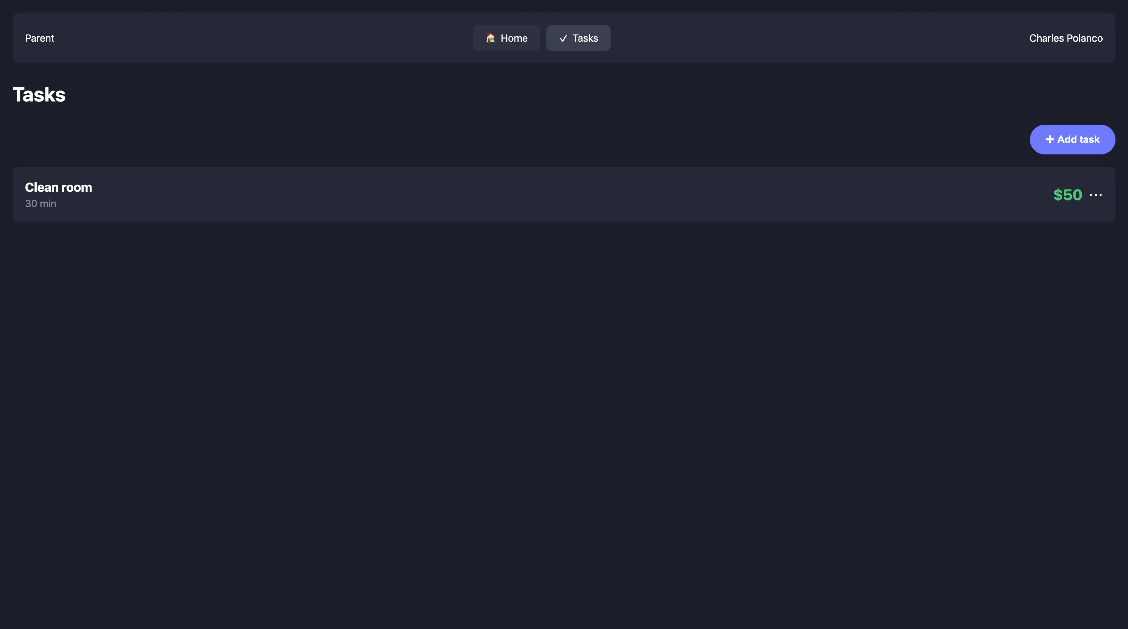 Tasks section navigation