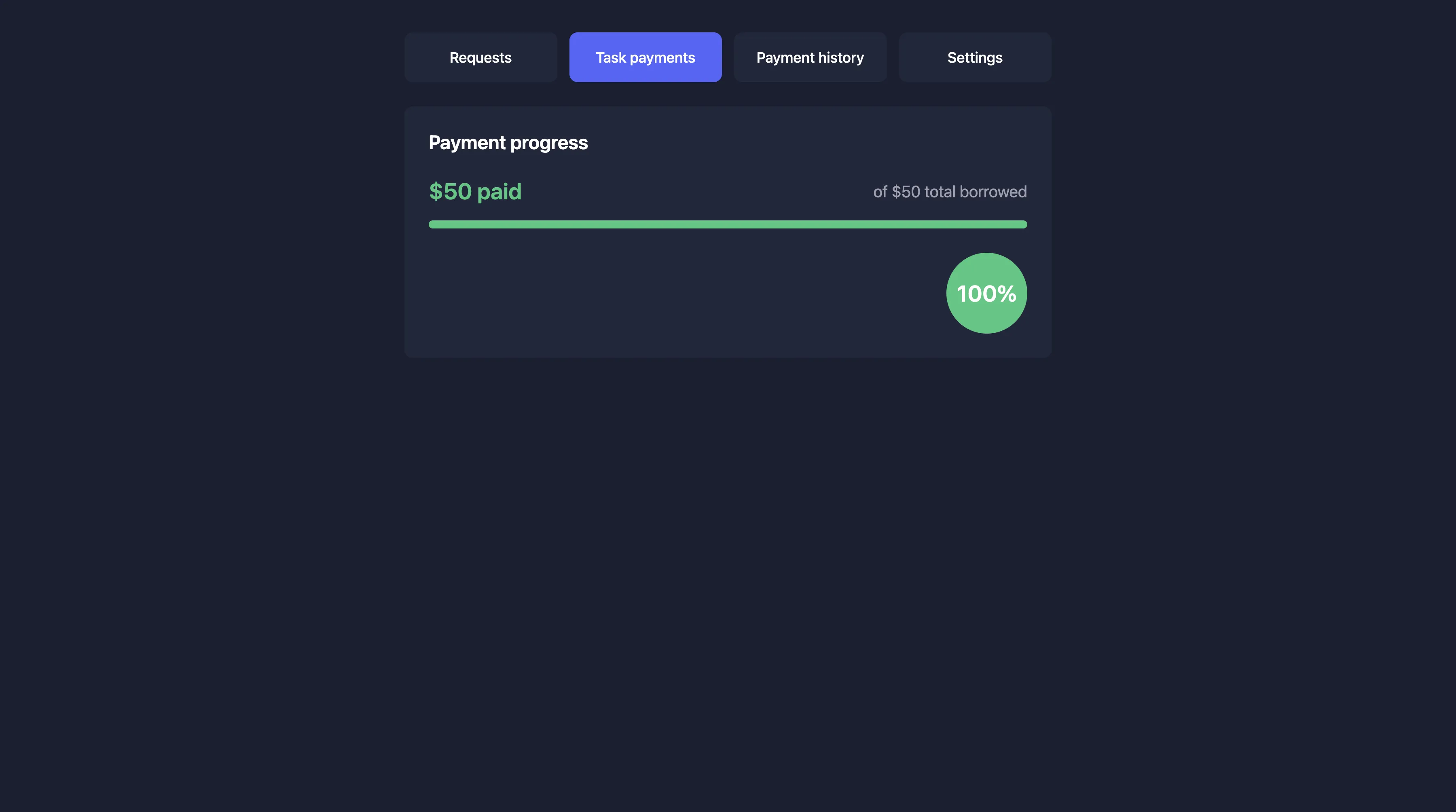 Task payment progress